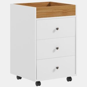 HOMCOM Bloco de Gavetas para Escritório Móvel Arquivador com 4 Rodas 3 Gavetas e 1 Bandeja Amovível Carga 30 kg 43x40x66,5 cm Branco e Natural