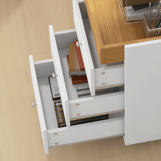 HOMCOM Bloco de Gavetas para Escritório Móvel Arquivador com 4 Rodas 3 Gavetas e 1 Bandeja Amovível Carga 30 kg 43x40x66,5 cm Branco e Natural