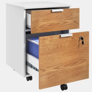 HOMCOM Arquivador para Escritório Móvel Arquivador com 5 Rodas 2 Gavetas 2 Barras Penduradas para Pastas A4 Fechadura e 2 Chaves 42x40x60 cm Madeira