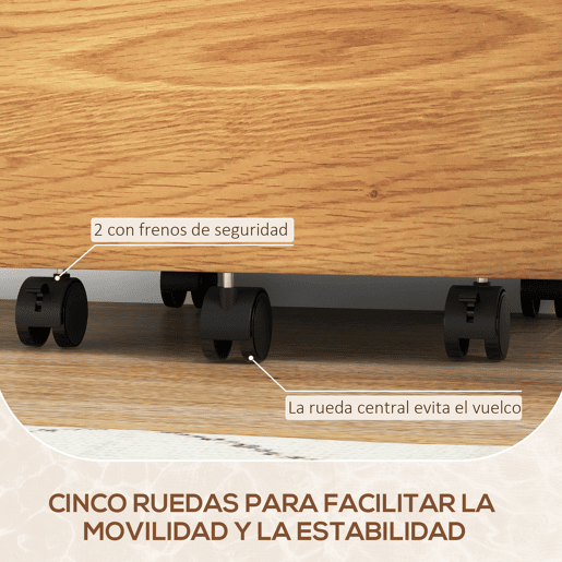HOMCOM Arquivador para Escritório Móvel Arquivador com 5 Rodas 2 Gavetas 2 Barras Penduradas para Pastas A4 Fechadura e 2 Chaves 42x40x60 cm Madeira