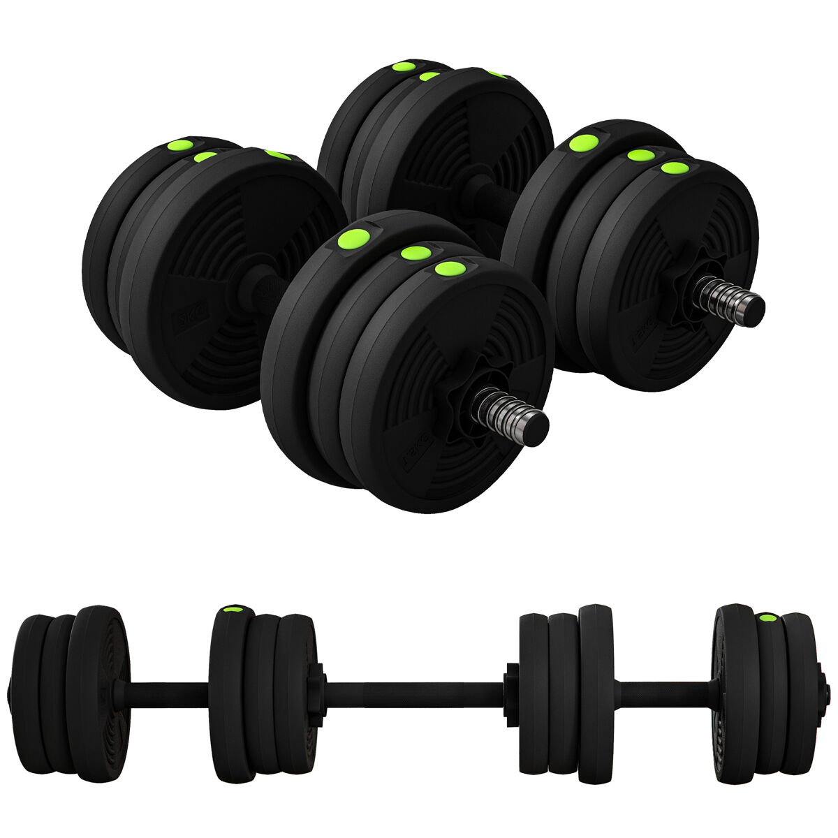Sportnow juego de mancuernas ajustables 2 en 1, 20kg, juego de pesas con barra de conexión y mango antideslizante, pesas y mancuernas para hombres y mujeres, ejercicio de fitness, casa gimnasio