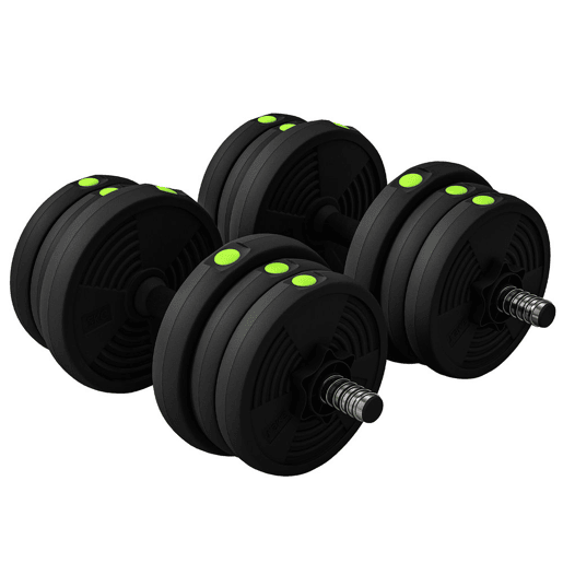 SPORTNOW Kit de Halteres 20kg 2 em 1 Jogo de Pesos com Barra de Pesos Pega Antiderrapante para Treino de Força em Casa Ginásio Escritório Preto e Verde