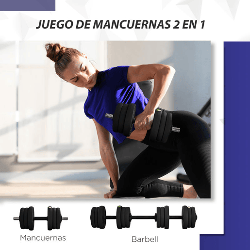 SPORTNOW Kit de Halteres 20kg 2 em 1 Jogo de Pesos com Barra de Pesos Pega Antiderrapante para Treino de Força em Casa Ginásio Escritório Preto e Verde