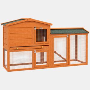 PawHut Coelheira de Madeira de 2 Níveis, Jaula Grande para Coelhos com Telhado Asfáltico, Bandeja Removível e Rampa, Coelheira para Exterior, para Porquinhos-da-Índia e Hamsters, 150x45x85 cm, Laranja