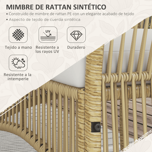 Outsunny Conjunto de Móveis de Jardim de Vime Conjunto de 4 Peças de Móveis de Varanda com 1 Sofá de 2 Lugares 2 Poltronas Almofadas e Mesa de Centro com Bancada de Vidro para Pátio Bege