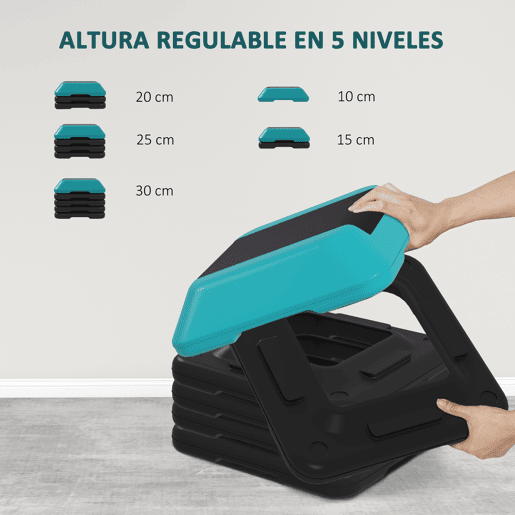 SPORTNOW Step para Exercício Aeróbico Plataforma Step Antideslizante com Altura Ajustável de 1015202530 cm Carga 150 kg para Exercício em Casa Ginásio Azul