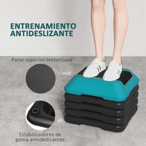 SPORTNOW Step para Exercício Aeróbico Plataforma Step Antideslizante com Altura Ajustável de 1015202530 cm Carga 150 kg para Exercício em Casa Ginásio Azul