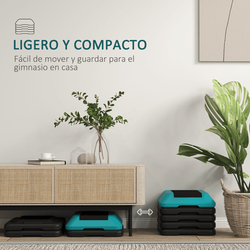 SPORTNOW Step para Exercício Aeróbico Plataforma Step Antideslizante com Altura Ajustável de 1015202530 cm Carga 150 kg para Exercício em Casa Ginásio Azul