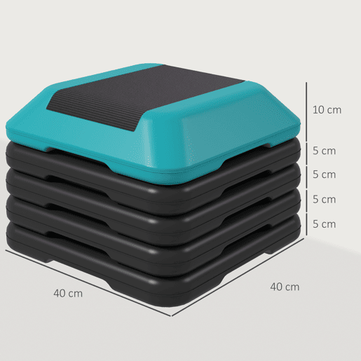 SPORTNOW Step para Exercício Aeróbico Plataforma Step Antideslizante com Altura Ajustável de 1015202530 cm Carga 150 kg para Exercício em Casa Ginásio Azul