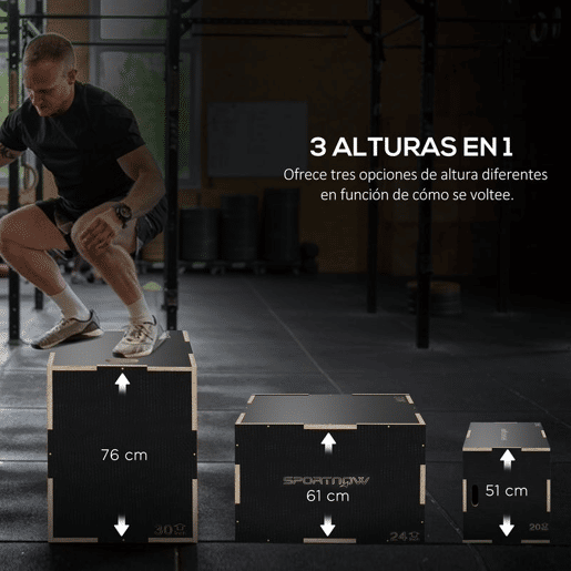 SPORTNOW Caixa Pliométrica com 3 Alturas Diferentes Caixa de Saltos para Treino de Força em Casa Escritório Ginásio CrossFit Carga 120 kg 76x61x51 cm Preto