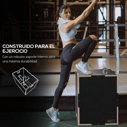 SPORTNOW Caixa Pliométrica com 3 Alturas Diferentes Caixa de Saltos para Treino de Força em Casa Escritório Ginásio CrossFit Carga 120 kg 76x61x51 cm Preto