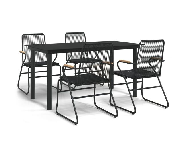 Juego de comedor de jardin 5 piezas ratán pvc negro