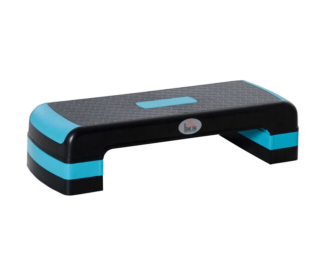 Homcom step de aeróbic plataforma step para fitness stepper antideslizante con altura ajustable de 10/15/20 cm tabla de ejercicio en casa gimnasio oficina carga 150 kg 78x28x20 cm azul y negro