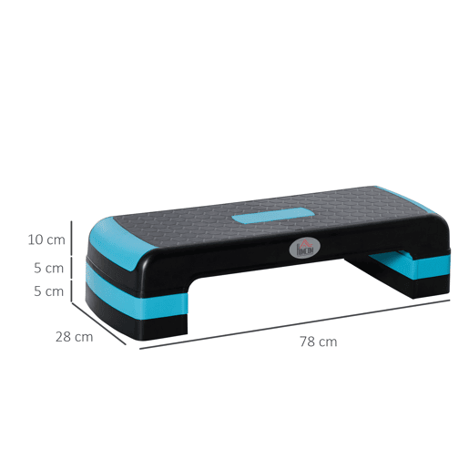 HOMCOM Plataforma Step Fitness Step de Aeróbico com Altura Ajustável de 101520 cm Plataforma de Exercício em Casa Ginásio Oficina Carga 150kg 78x28x20 cm Azul e Preto