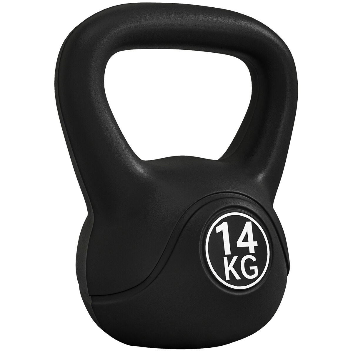 Homcom pesa rusa 14 kg, kettlebell revestimiento de plástico y relleno de arena, con mango ancho y base plana, para entrenamiento culturismo, en casa, gimnasio, negro