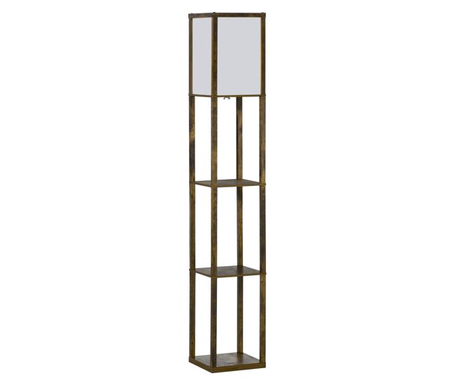 Homcom lámpara de pie con estantes de almacenaje, lámpara de madera moderna, bombilla e27, para salón, dormitorio, oficina, marrón rústico
