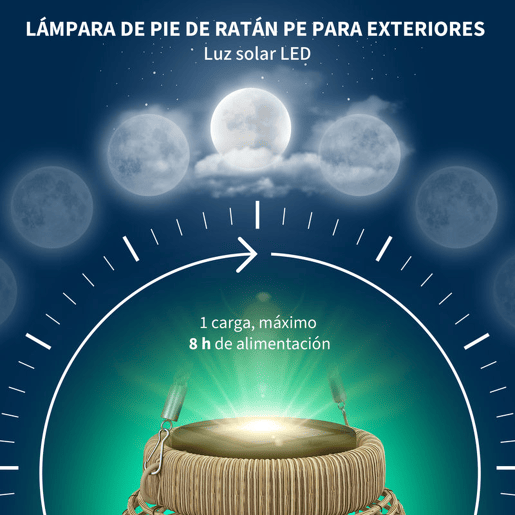 Outsunny Lanterna Decorativa de Vime Lanterna Solar de Exterior com Painel Solar Luzes LED Ligar e Desligar Automático para Jardim Exterior Ø18x37 cm Preto e Areia