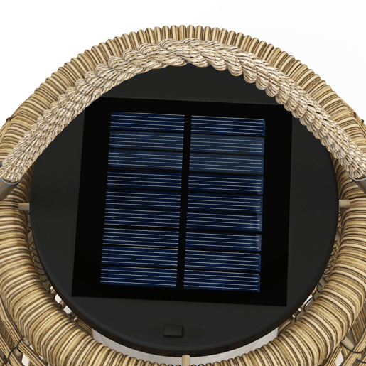 Outsunny Lanterna Decorativa de Vime Lanterna Solar de Exterior com Painel Solar Luzes LED Ligar e Desligar Automático para Jardim Exterior Ø18x37 cm Preto e Areia
