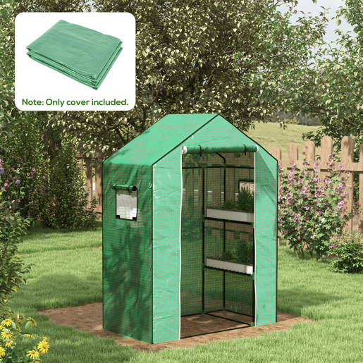 Outsunny Cobertura para Estufa 140x73x190 cm Cobertura de Substituição para Estufa com Janela, Porta com Fecho Éclair, Anti-UV, Proteção de Plantas para Jardim, Verde