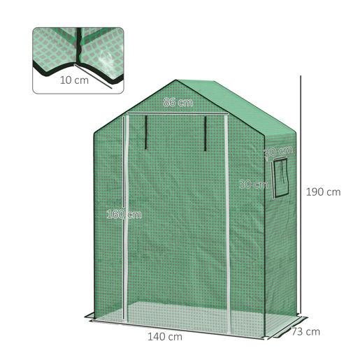 Outsunny Cobertura para Estufa 140x73x190 cm Cobertura de Substituição para Estufa com Janela, Porta com Fecho Éclair, Anti-UV, Proteção de Plantas para Jardim, Verde