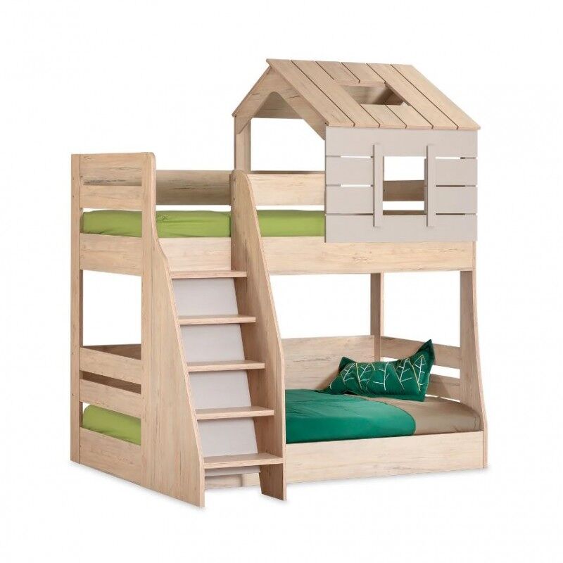 Litera casita escalera izquierda aglomerado gris 90/100x200cm