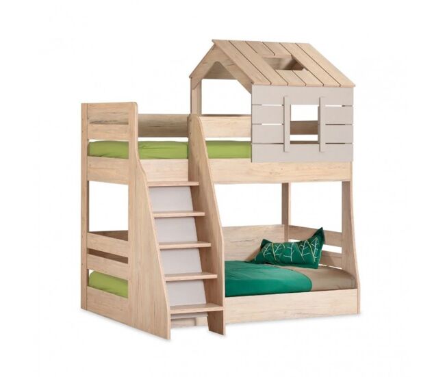 Litera casita escalera izquierda aglomerado gris 90/100x200cm