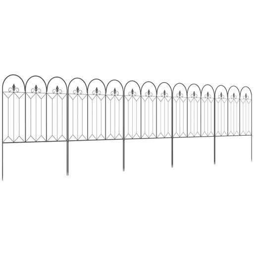 Outsunny Cercas de Jardim 305x79,5 cm Conjunto de 5 Cercas Decorativas para Jardim de Metal Combinação Livre Barreira para Animais para Pátio Relva Preto