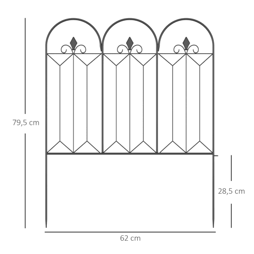 Outsunny Cercas de Jardim 305x79,5 cm Conjunto de 5 Cercas Decorativas para Jardim de Metal Combinação Livre Barreira para Animais para Pátio Relva Preto