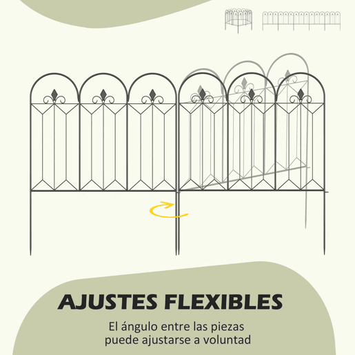 Outsunny Cercas de Jardim 305x79,5 cm Conjunto de 5 Cercas Decorativas para Jardim de Metal Combinação Livre Barreira para Animais para Pátio Relva Preto