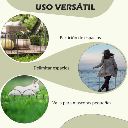 Outsunny Cercas de Jardim 305x79,5 cm Conjunto de 5 Cercas Decorativas para Jardim de Metal Combinação Livre Barreira para Animais para Pátio Relva Preto
