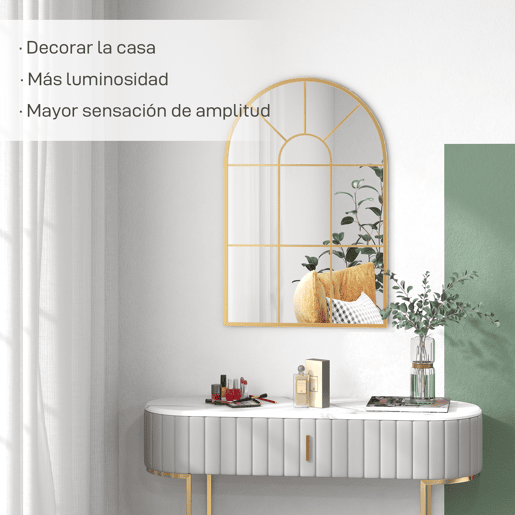 HOMCOM Espelho Decorativo de Parede 60x91 cm Espelho em Forma de Arco de Metal para Sala de Estar Dormitório Entrada Estilo Moderno Dourado
