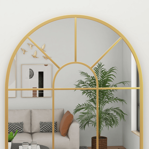 HOMCOM Espelho Decorativo de Parede 60x91 cm Espelho em Forma de Arco de Metal para Sala de Estar Dormitório Entrada Estilo Moderno Dourado