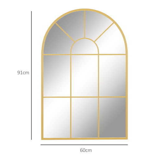HOMCOM Espelho Decorativo de Parede 60x91 cm Espelho em Forma de Arco de Metal para Sala de Estar Dormitório Entrada Estilo Moderno Dourado