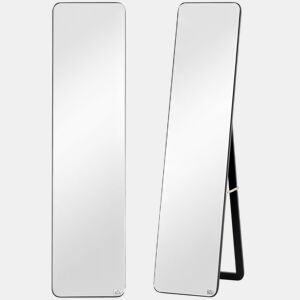 HOMCOM Espelho de Pé de Corpo Inteiro Retangular com 2 Formas de Uso, Moldura de Madeira de Pinheiro Moderna para Corredor, Quarto ou Sala de Estar, 37x43x156 cm Preto
