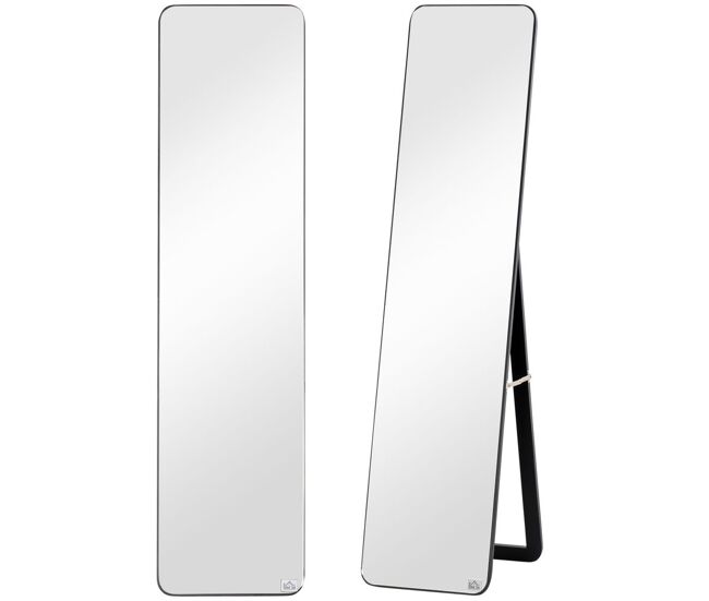 Homcom espejo de pie cuerpo entero rectangular espejo pared con 2 formas de uso marco de madera de pino moderno para pasillo dormitorio sala de estar 37x43x156 cm negro