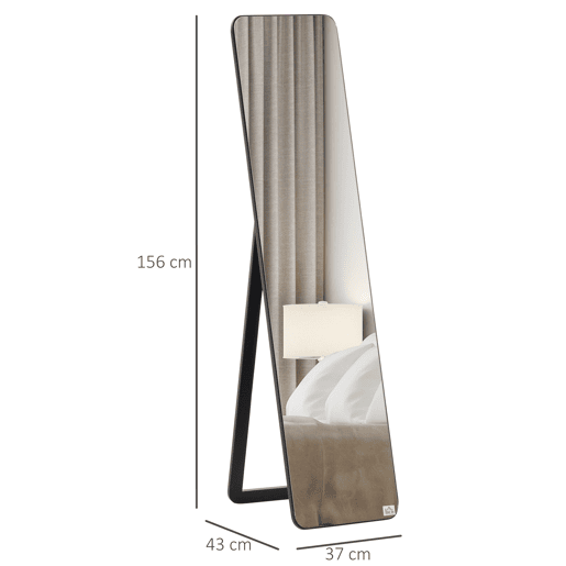 HOMCOM Espelho de Pé de Corpo Inteiro Retangular com 2 Formas de Uso, Moldura de Madeira de Pinheiro Moderna para Corredor, Quarto ou Sala de Estar, 37x43x156 cm Preto