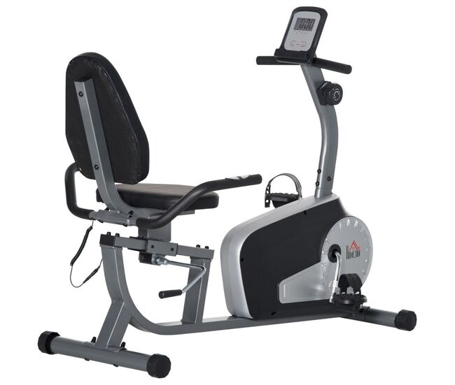 Homcom bicicleta estática con respaldo ajustable bicicleta estática reclinada con 8 niveles resistencia magnética asiento regulable sensor pulso