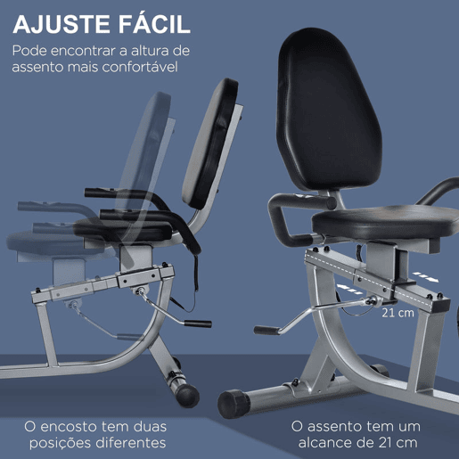 HOMCOM Bicicleta Estática com Encosto Bicicleta de Exercícios Fitness com 8 Níveis de Resistência Magnética Comprimento Ajustável Ecrã LCD para Casa Escritório Ginásio Cinza