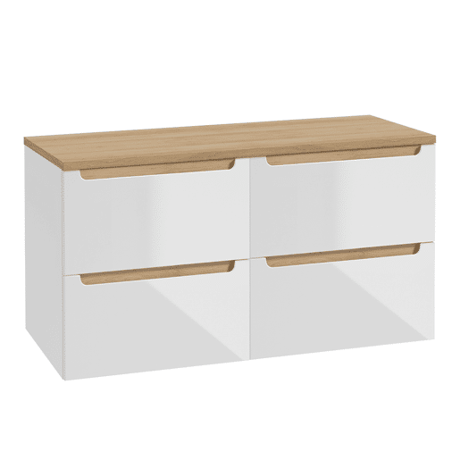 Livia móvel de toucador branco e madeira 120cm 4 gavetas tampo de toucador