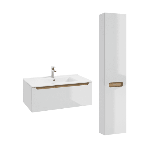 Conjunto móvel lavatório simples embutido 80cm 1 gaveta coluna Livia Branco Madeira