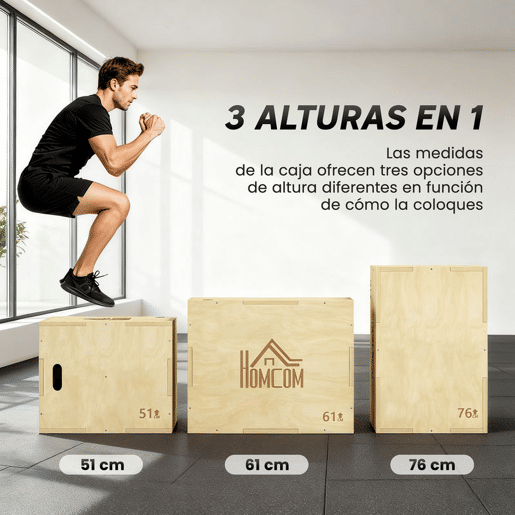 HOMCOM Caixa Pliometria de Madeira Caixa de Saltos com 2 Alças Recortadas Carga Máxima 120 kg para Casa Escritório Ginásio 61x51x73 cm Madeira