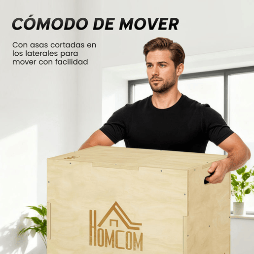 HOMCOM Caixa Pliometria de Madeira Caixa de Saltos com 2 Alças Recortadas Carga Máxima 120 kg para Casa Escritório Ginásio 61x51x73 cm Madeira