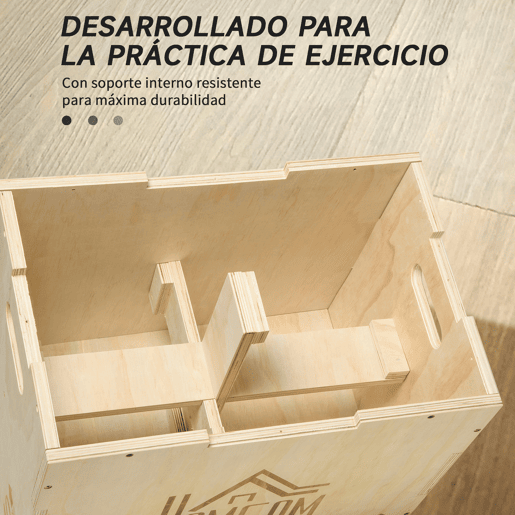 HOMCOM Caixa Pliometria de Madeira Caixa de Saltos com 2 Alças Recortadas Carga Máxima 120 kg para Casa Escritório Ginásio 61x51x73 cm Madeira