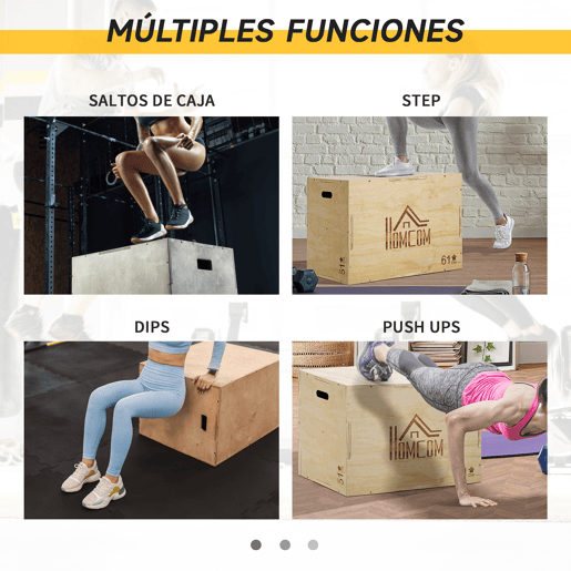 HOMCOM Caixa Pliometria de Madeira Caixa de Saltos com 2 Alças Recortadas Carga Máxima 120 kg para Casa Escritório Ginásio 61x51x73 cm Madeira