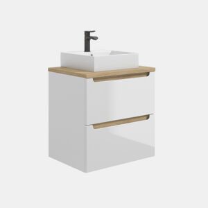Móvel simples lavatório 60cm 2 gavetas Livia Branco e Madeira