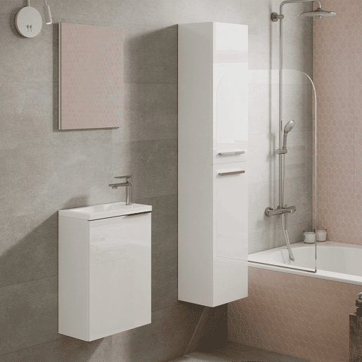Coluna de banheiro suspensa Aruba em melamina branca brilhante 30x150 cm