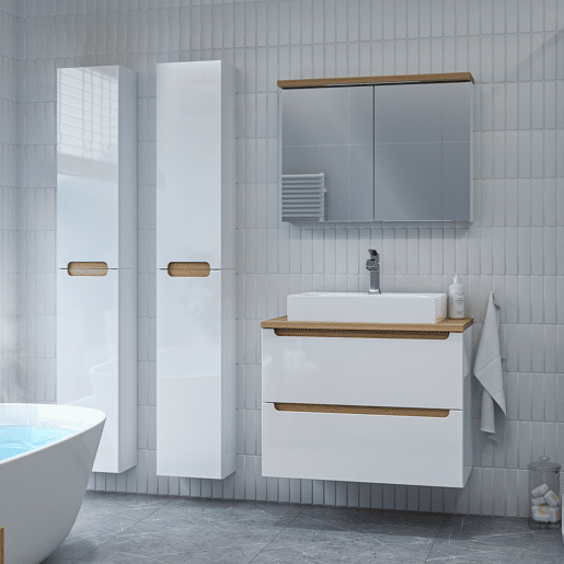 Móvel lavatório simples 80cm 2 gavetas Livia Branco Madeira