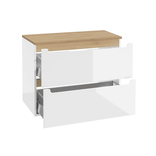 Móvel lavatório simples 80cm 2 gavetas Livia Branco Madeira
