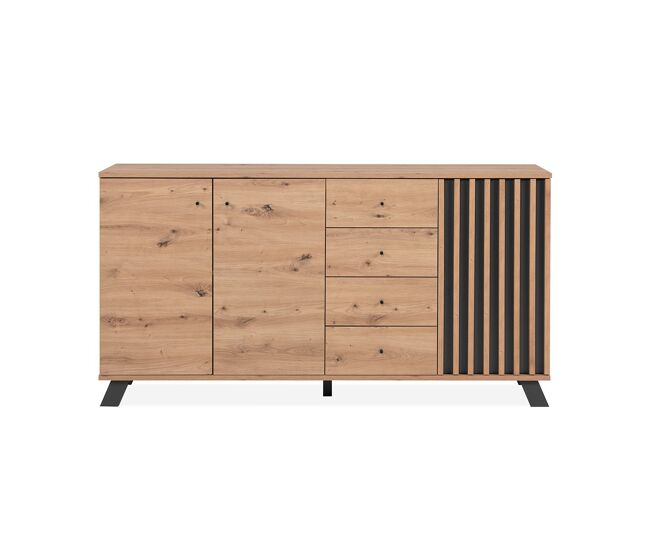 Buffet 3 puertas y 4 cajones decoración roble artesanal l160 cm - lublin