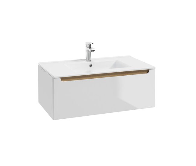 Mueble lavabo individual encastrado 80cm 1 cajón livia blanco y madera